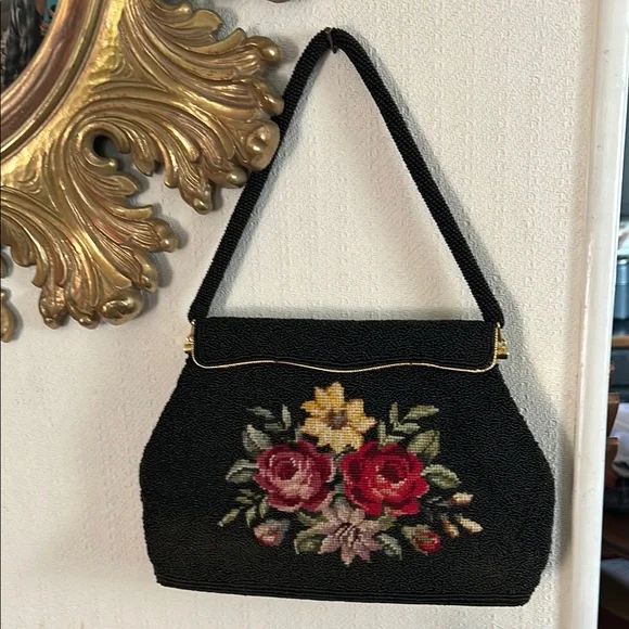 Vintage Hand Beaded Floral Needlepoint Handbag - Picture 4 of 13